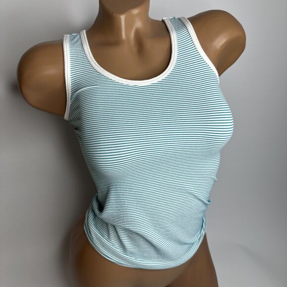 Theory SHERYL Tubular Tank One Size Apollo Teal & White Stripe Stretchy Y2K USA - Picture 1 of 8
